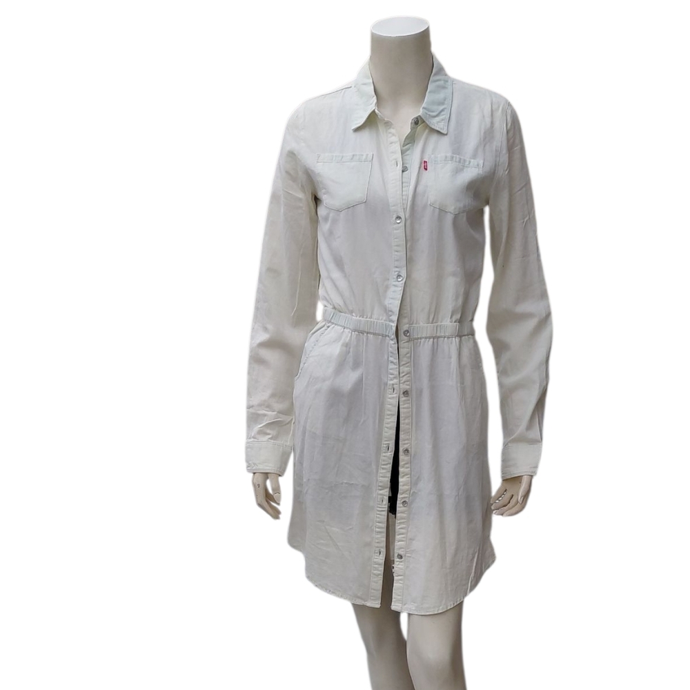 8210.....Girls Levis White Long Sleeve Button-Up Dress  Size XL 13-15 Years